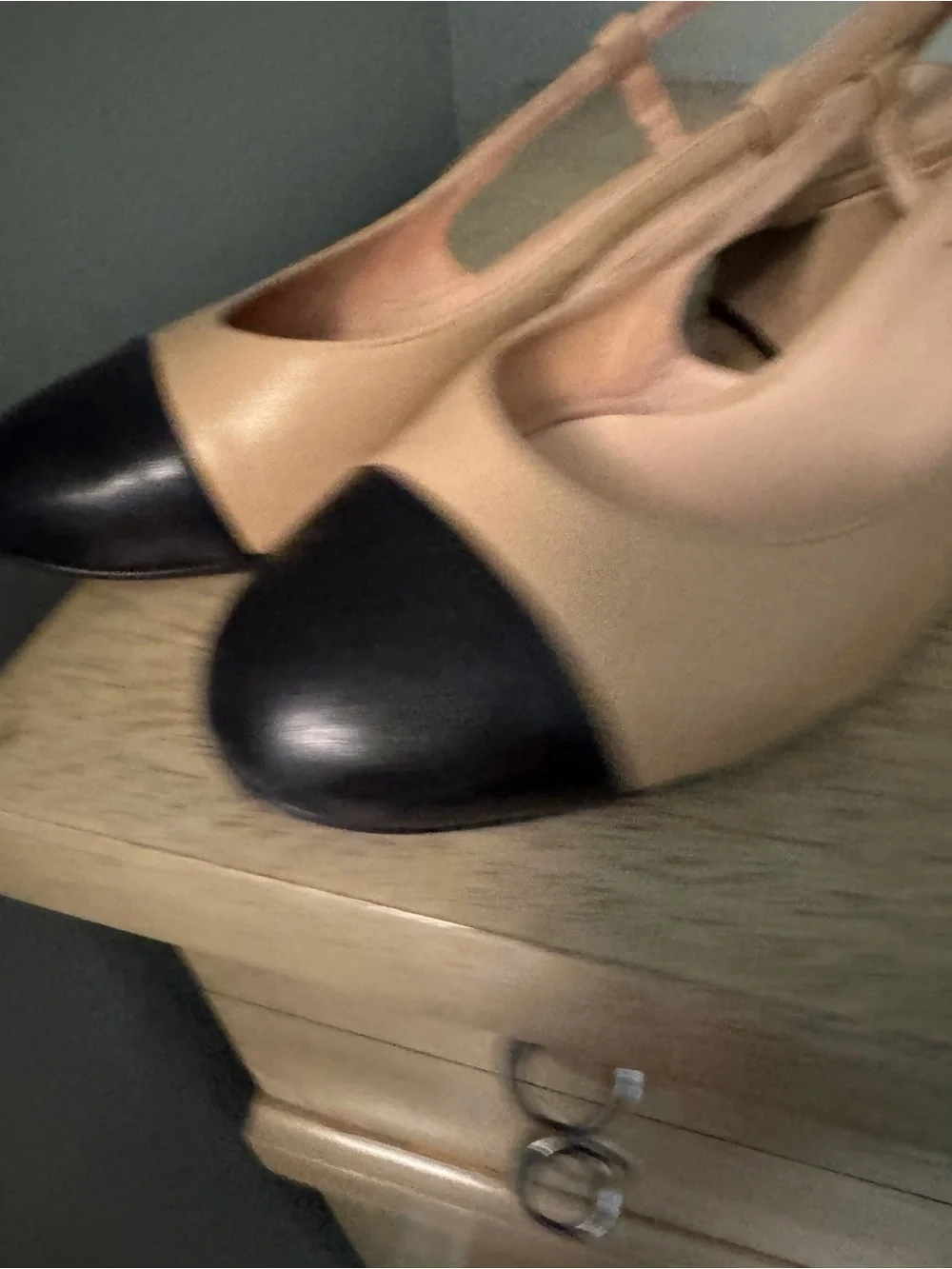 French Sole Nude and Black Cap-Toe Slingback Heels